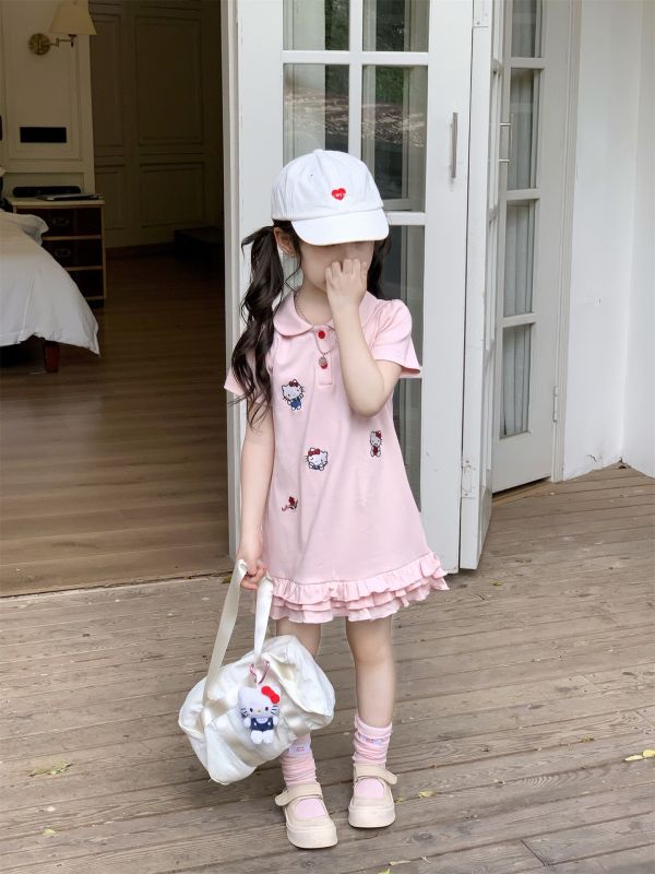 預購夏款女童刺繡KT蛋糕裙洋裝 