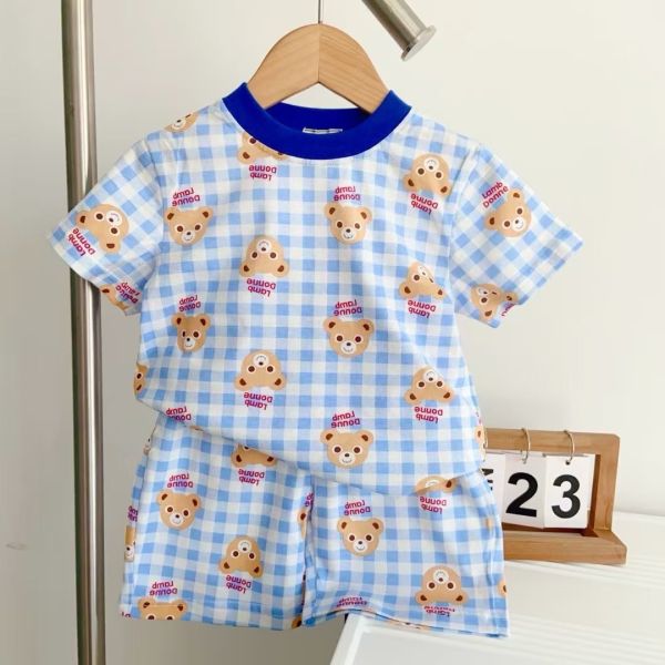 【預購】夏款-男女童日單卡通可愛熊熊套裝 