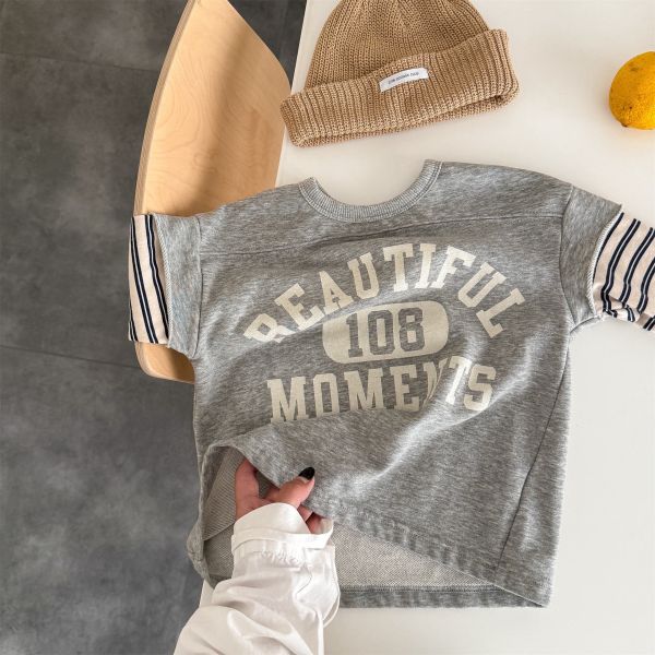 預購秋款男女童美式假兩件上衣尺寸80-130 