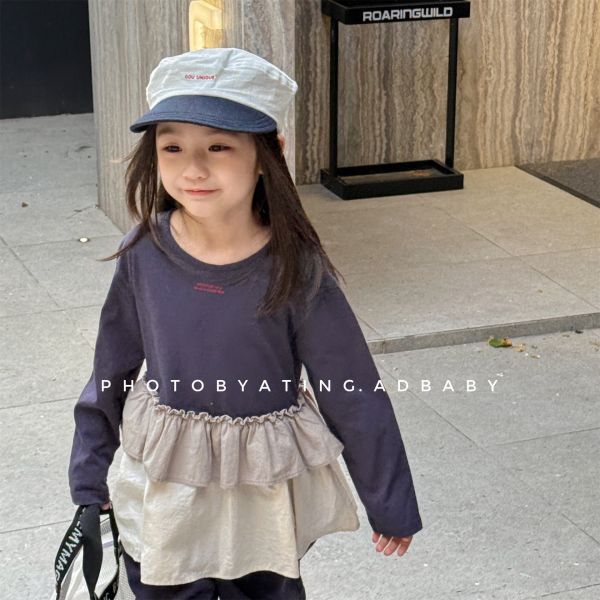 預購秋款女童花邊疊層上衣尺寸80-130 