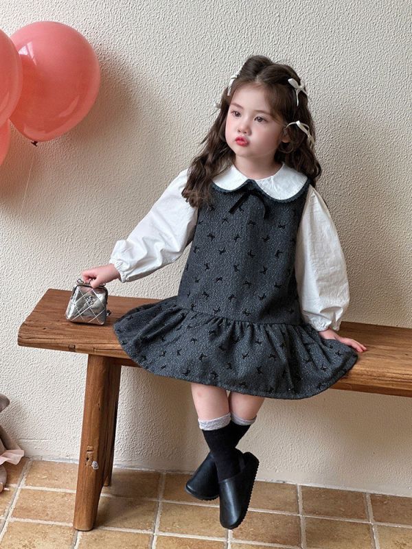 預購秋款女童甜美吊帶裙套裝尺寸80-130 