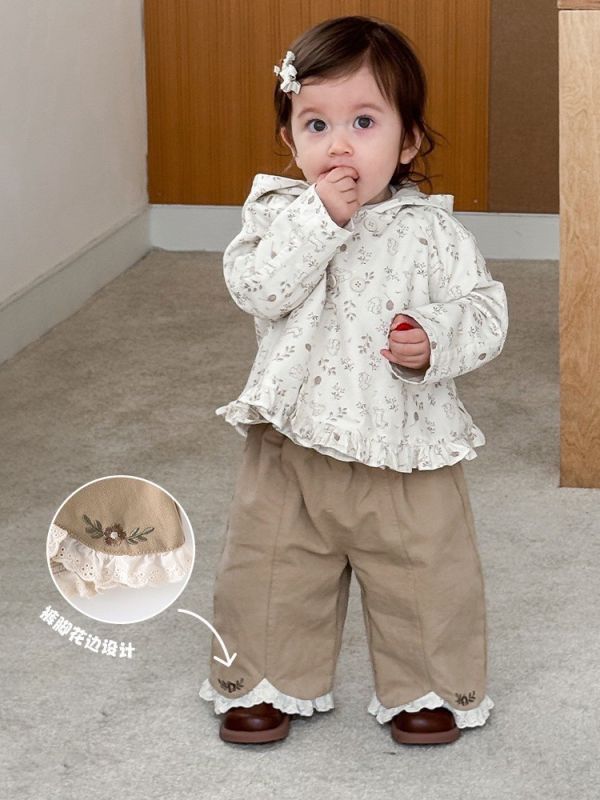 預購秋款女童花邊設計直筒褲尺寸73-120 