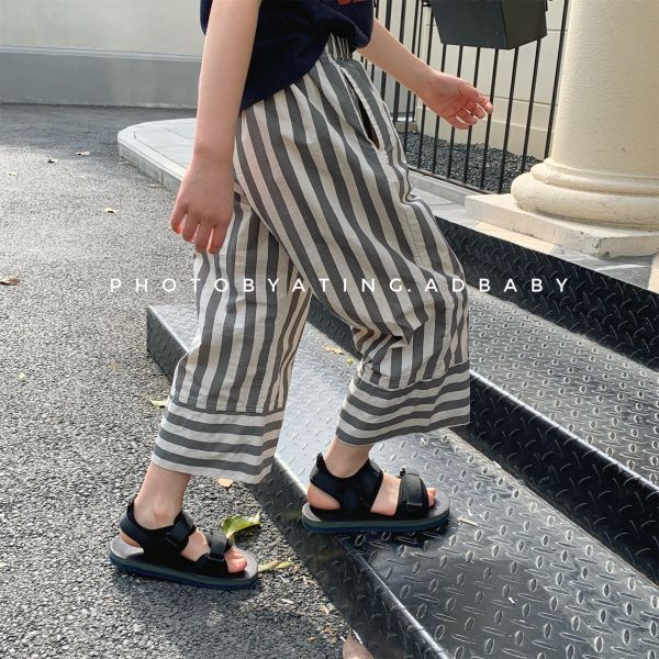 【預購】夏款--女童條紋設計款寬褲 