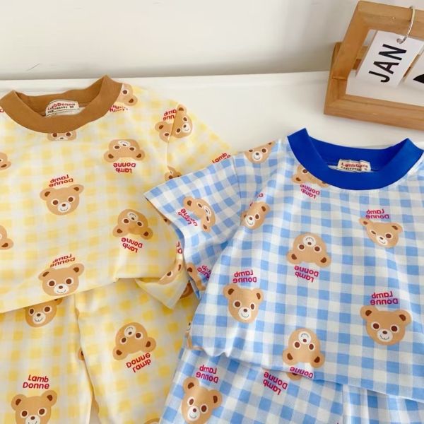 【預購】夏款-男女童日單卡通可愛熊熊套裝 