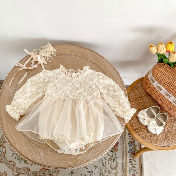 預購秋款女寶甜美公主立體網紗包屁衣尺寸66-90 