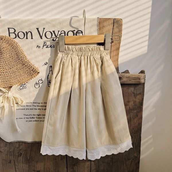 預購秋款女童花邊蕾絲寬長褲尺寸90-150 