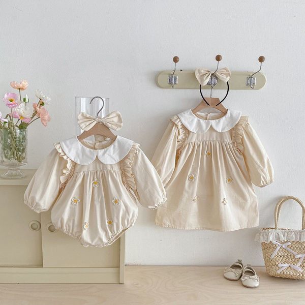 預購秋款女童姐妹裝公主花花含髮帶尺寸66-140 