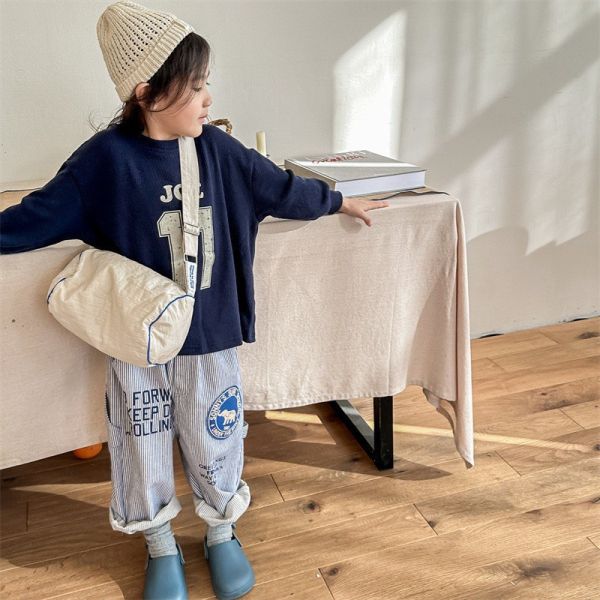 預購秋款男童條紋哈倫長褲尺寸80-130 