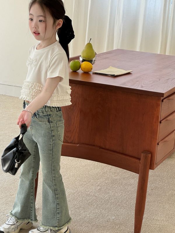 預購秋款女童毛邊美式復古喇叭褲尺寸90-150 