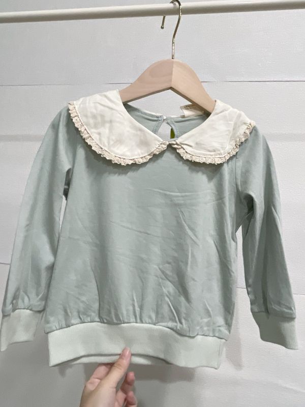 現貨秋款女童翻領花邊上衣 