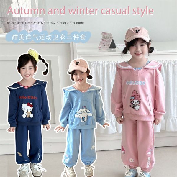 預購秋款女童甜美可愛海軍領休閒套裝尺寸100-150 