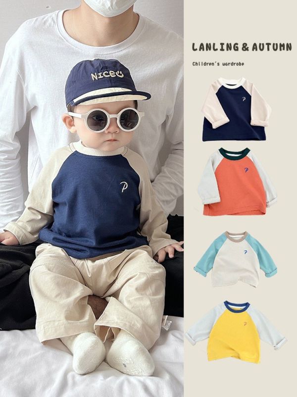 預購秋款男女童字母拼色拼接上衣尺寸73-110 