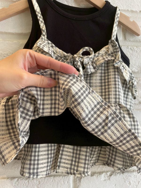 26038-1現貨夏款女童黑色上衣真兩件套裝尺寸80-120 