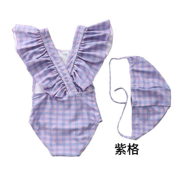 預購寶寶條紋飛邊游泳衣含帽帽 