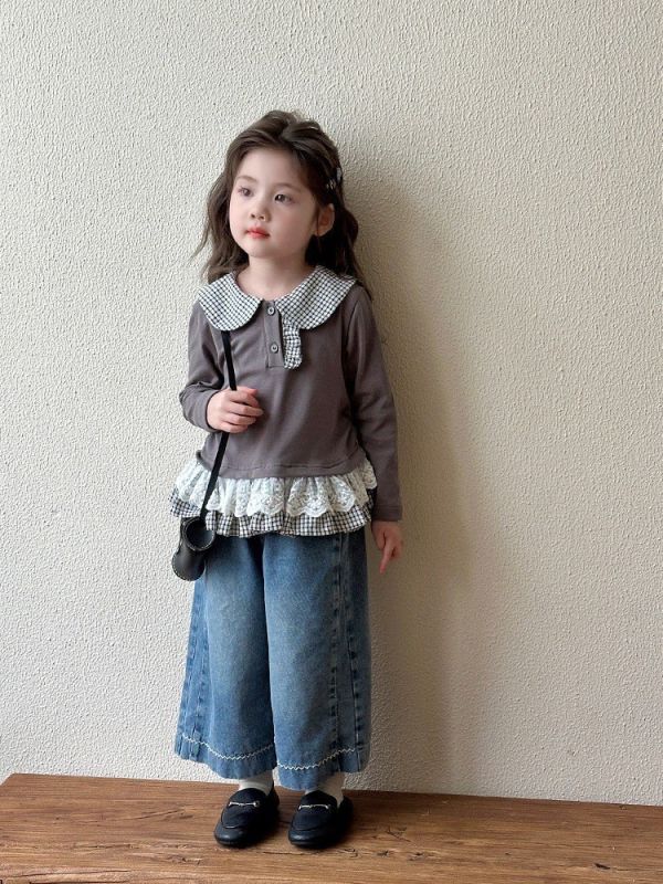 預購秋款女童休閒翻領T恤上衣尺寸80-130 