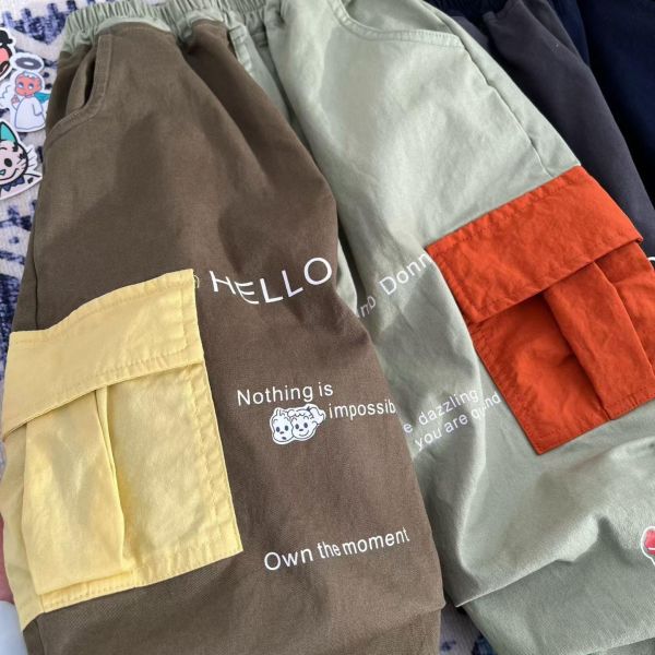 現貨日單男女童原田拼色梭織長褲 