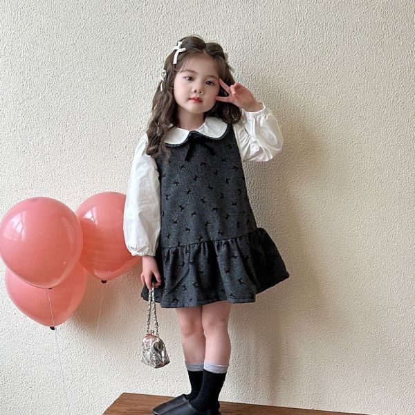 預購秋款女童甜美吊帶裙套裝尺寸80-130 