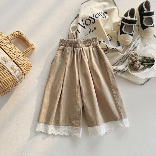 預購秋款女童花邊蕾絲寬長褲尺寸90-150 