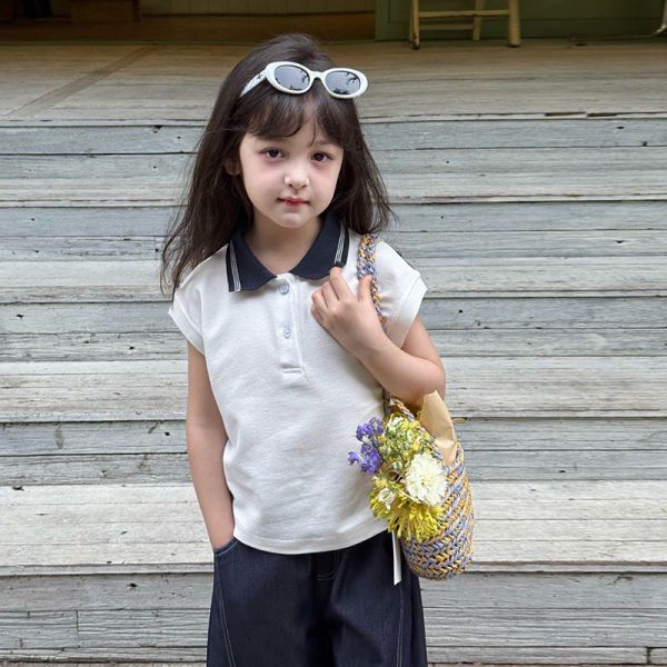 預購夏款女童撞色polo 上衣 尺碼90-150 