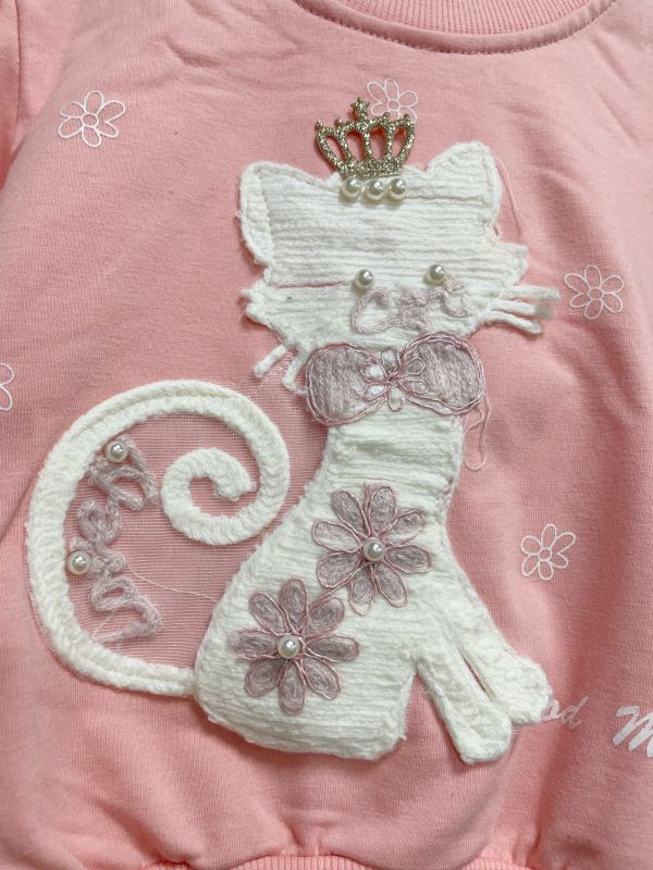 現貨秋款女童貓咪珠珠上衣 