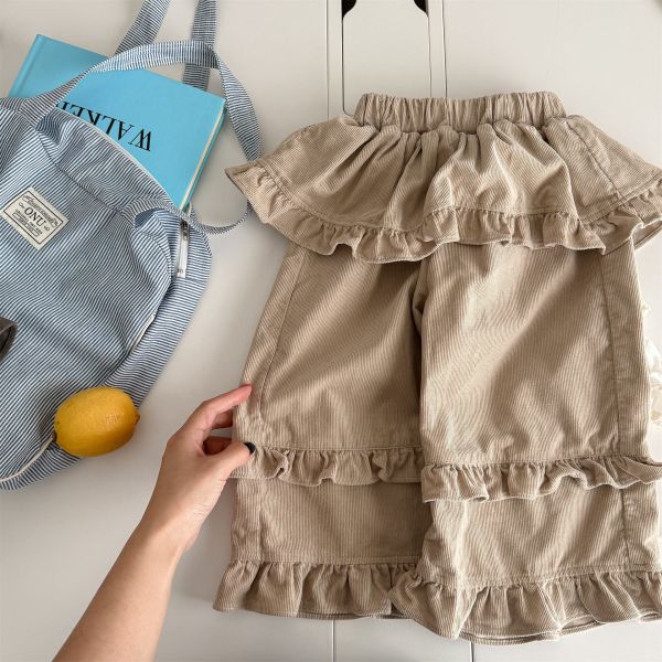 預購秋款女童時髦假兩件褲裙寬長褲尺寸80-130 