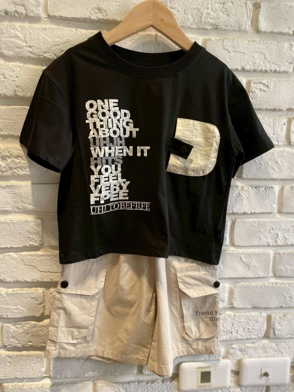 8097現貨夏款男童字母工裝套裝尺寸110-150 