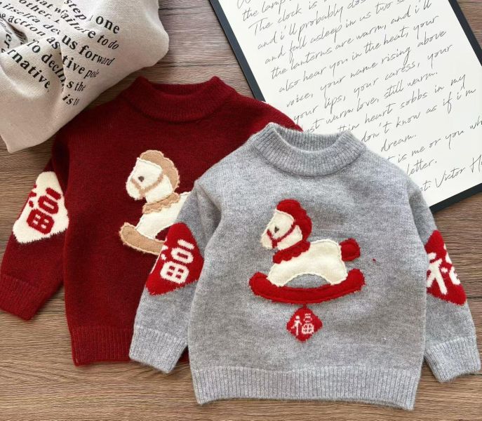 現貨日單男女童「只有紅色」 馬馬針織上衣 