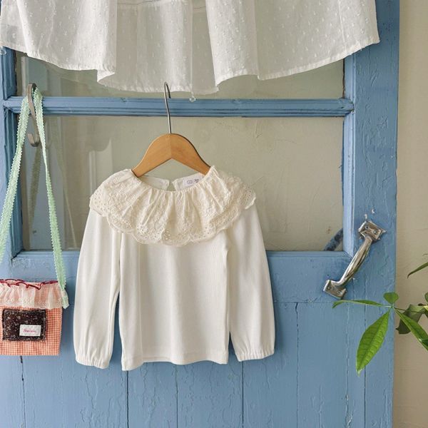 預購女童翻領花邊領百搭針織上衣尺寸90-140 