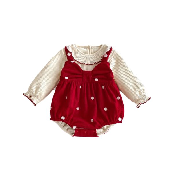 預購冬款女寶加厚點點蝴蝶結包屁衣尺寸66-90 