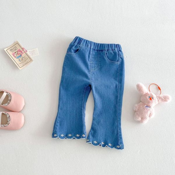 現貨女童花花滾邊牛仔褲尺寸80-130 