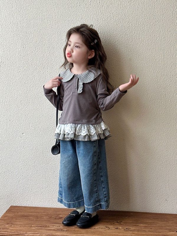 預購秋款女童休閒翻領T恤上衣尺寸80-130 