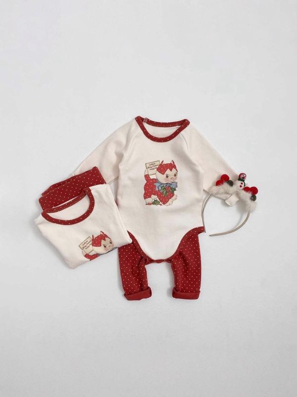 預購秋款男女寶聖誕包屁衣套裝尺寸66-90 