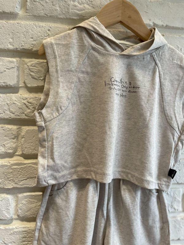 7539現貨夏款男童韓系灰色字母背心包邊套裝尺寸90-130 