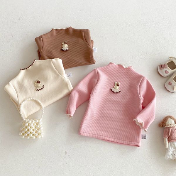 預購冬款女寶兔兔百搭加絨微高領上衣尺寸73-120 