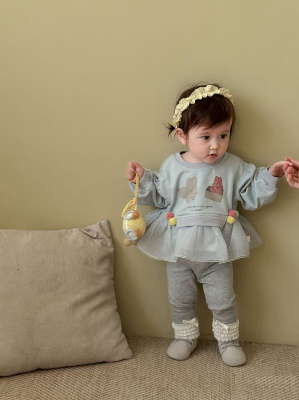 預購秋款女童兔兔蝴蝶結網紗套裝尺寸73-120 