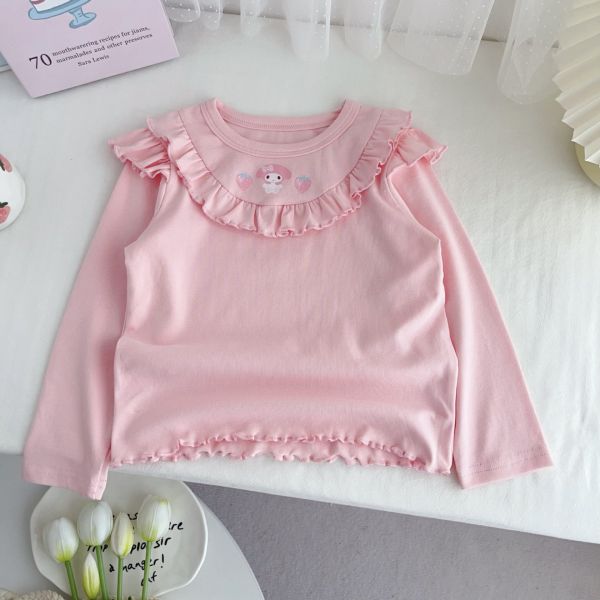 預購秋款女童荷葉邊卡通可愛上衣尺寸100-140 