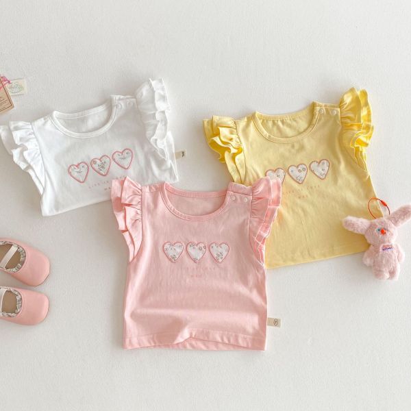 【預購】夏款--夏款女童刺繡愛心飛袖上衣 