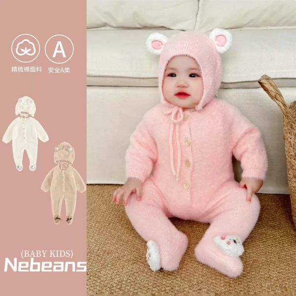 預購秋冬款男女寶毛絨絨耳朵連身衣尺寸66-90 