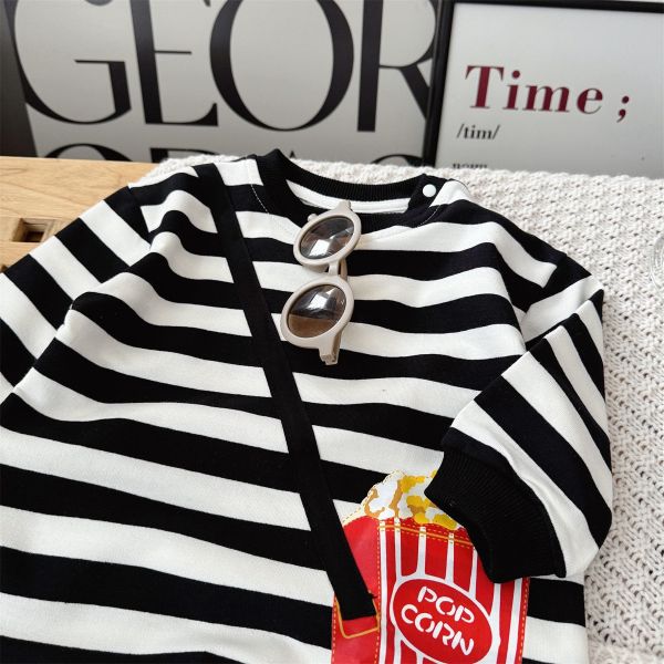 預購秋款男寶爆米花條紋連身衣尺寸66-90 