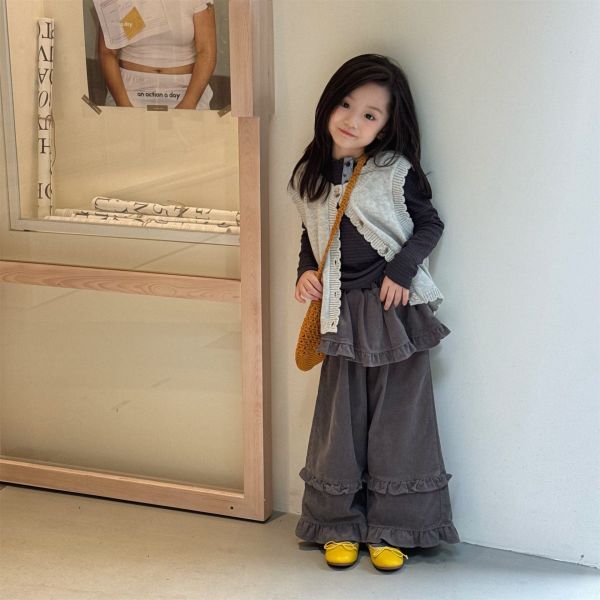 預購秋款女童時髦假兩件褲裙寬長褲尺寸80-130 
