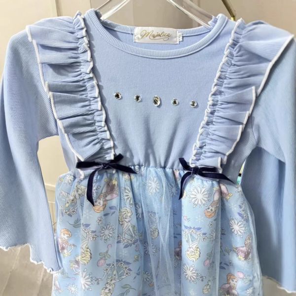預購秋款女童日系愛莎公主花邊洋裝尺寸100-140 