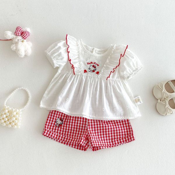 【預購】夏款--Ins夏款女童KT刺繡套裝 