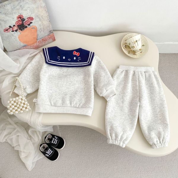 預購冬款女寶加絨貓咪海軍領學院套裝尺寸73-120 