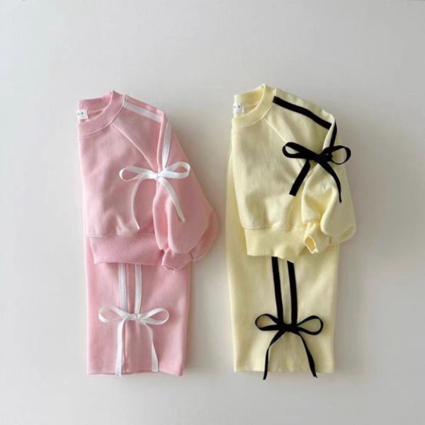 預購秋款女童蝴蝶結拼接套裝尺寸73-120 