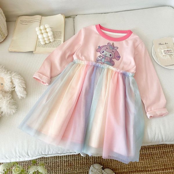預購秋款女童可愛卡通網紗裙彩虹網紗尺寸100-140 