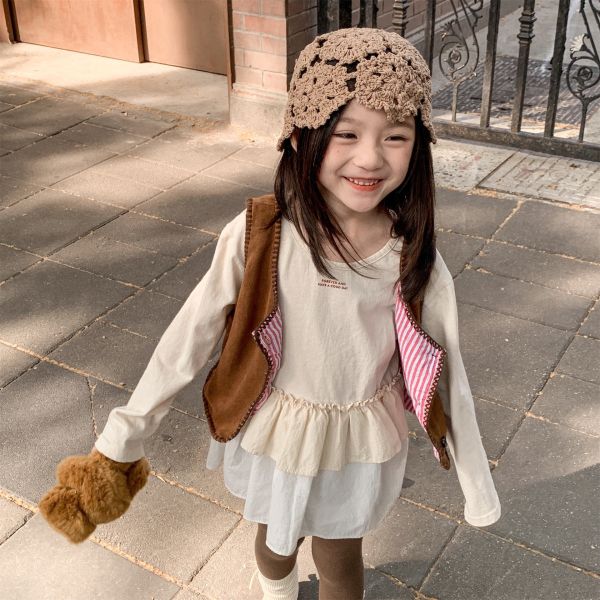 預購秋款女童花邊疊層上衣尺寸80-130 