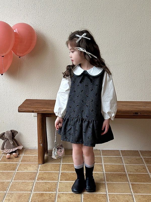 預購秋款女童甜美吊帶裙套裝尺寸80-130 