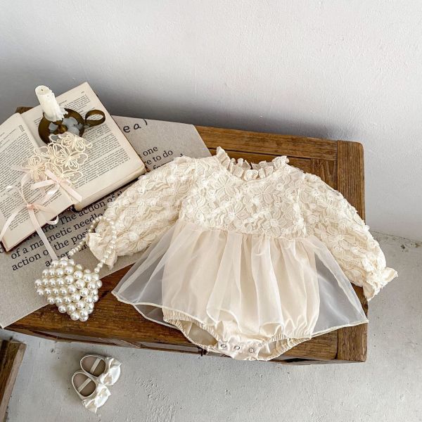 預購秋款女寶甜美公主立體網紗包屁衣尺寸66-90 