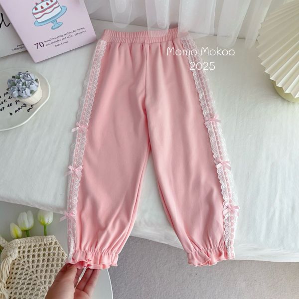 預購秋款女童寬鬆花邊蝴蝶結長褲尺寸100-140 