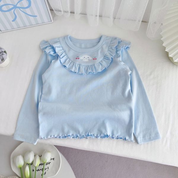 預購秋款女童荷葉邊卡通可愛上衣尺寸100-140 